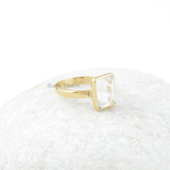 Crystal Quartz Ring - 9x11mm Pyramid - 925 Solid Silver - Gold Plated Ring - Personalized Jewelry - Gift For Young Sister - Gift for Her