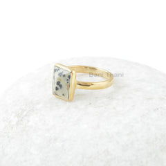 Dalmatian Jasper Ring - Pure Silver - 9x11mm Jasper Rectangle Stone - Handmade Ring - Modern Jewelry - Gift for Womens - Jewelry for Writer