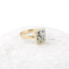 Dalmatian Jasper Ring - Pure Silver - 9x11mm Jasper Rectangle Stone - Handmade Ring - Modern Jewelry - Gift for Womens - Jewelry for Writer