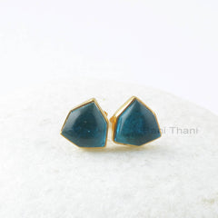 Silver Stud Earrings - London Blue Quartz - 10mm Trillion Hexagon - Gemstone Earrings - Studs Earrings - Gift For Bride - Womens Earring