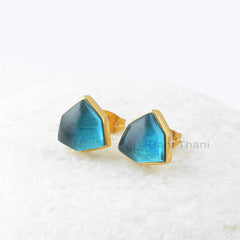 Silver Stud Earrings - London Blue Quartz - 10mm Trillion Hexagon - Gemstone Earrings - Studs Earrings - Gift For Bride - Womens Earring