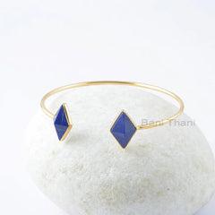 Lapis Lazuli Bangle, Lapis Lazuli 10x16mm Diamond Pyramid Sterling Silver Gemstone Bangle, Bangle For Women, Engagement Gift For Bride