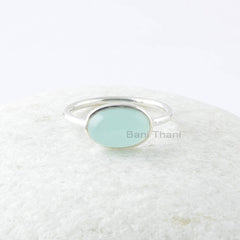 Aqua Chalcedony Ring, Aqua Chalcedony 7x11mm Oval Gemstone Sterling Silver Ring, Gemstone Ring, Women Jewelry, Gift For Bridesmaid