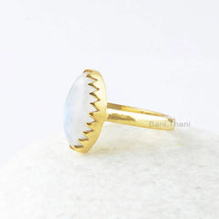 Rainbow Moonstone Zig Zag Silver Ring - 925 Sterling Silver Gold Plated Ring - Jewelry for Summer - Vintage Jewelry - Marquise Gemstone Ring