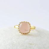 Pink Chalcedony Ring, Pink Chalcedony 10x10mm Cushion Gemstone Ring, Zig Zag Bezel Ring, Sterling Silver Ring, Designer Ring, Gift For Women