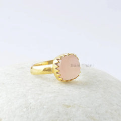 Pink Chalcedony Ring, Pink Chalcedony 10x10mm Cushion Gemstone Ring, Zig Zag Bezel Ring, Sterling Silver Ring, Designer Ring, Gift For Women