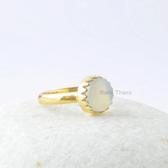White Chalcedony Zig Zag Ring - Gold Plated Handmade Ring - 925 Sterling Silver Ring - Round Gemstone Ring - Valentines Gift Ring - Gift Her