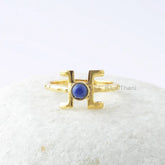 Lapis Silver Ring, Letter H Ring, Lapis Lazuli 4x4mm Round Sterling Silver Ring, Gold Plated Ring, Wedding Gift For Her
