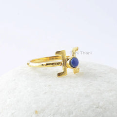 Lapis Silver Ring, Letter H Ring, Lapis Lazuli 4x4mm Round Sterling Silver Ring, Gold Plated Ring, Wedding Gift For Her
