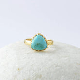 Turquoise Silver Ring, Arizona Turquoise 10x10mm Trillion Zig Zag Bezel Silver Ring, Gemstone Ring, Sterling Silver Ring, Wedding Gift