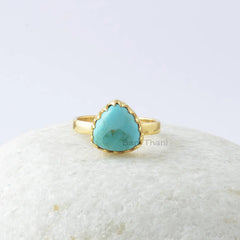 Turquoise Silver Ring, Arizona Turquoise 10x10mm Trillion Zig Zag Bezel Silver Ring, Gemstone Ring, Sterling Silver Ring, Wedding Gift