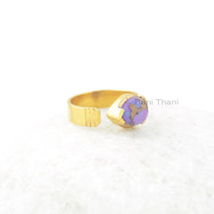 Purple Copper Turquoise Gemstone Ring - Front Open 925 Sterling Silver Ring - 18k Gold Plated Ring - Handmade Ring for Mom - Bohemian Ring