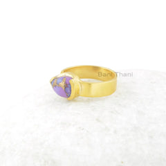Purple Copper Turquoise Gemstone Ring - Front Open 925 Sterling Silver Ring - 18k Gold Plated Ring - Handmade Ring for Mom - Bohemian Ring