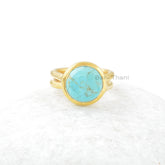 Arizona Turquoise Gemstone Ring - 12mm Round Ring - Gold Plated Ring - Solid Silver Ring - Anniversary Gift - Rings for Women - Promise Ring