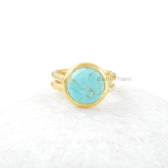 Arizona Turquoise Gemstone Ring - 12mm Round Ring - Gold Plated Ring - Solid Silver Ring - Anniversary Gift - Rings for Women - Promise Ring