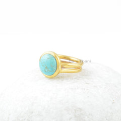Arizona Turquoise Gemstone Ring - 12mm Round Ring - Gold Plated Ring - Solid Silver Ring - Anniversary Gift - Rings for Women - Promise Ring