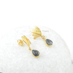 Black Rutile 5x7mm Pear Gemstone Earrings, 925 Sterling Silver Earrings, Designer Earrings, Dangle Earrings, Gift For Wife, Wedding Gift