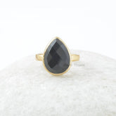Black Onyx Ring - 11x15mm Pear Ring - Solid Silver - Handmade Ring - Elegant Jewelry - Gift for Bride - Gold Plated Ring - Jewelry for Wife