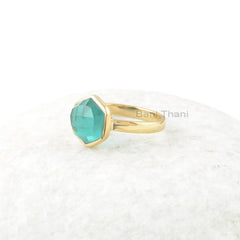 Teal Quartz Handmade Silver Ring - Gold Plated Ring - Solid 925 Sterling Silver Ring - Hexagon Gemstone Rings for Women - Wedding Gift Ring