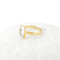 Crystal Quartz Ring - 9x11mm Pyramid - 925 Solid Silver - Gold Plated Ring - Personalized Jewelry - Gift For Young Sister - Gift for Her