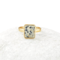Dalmatian Jasper Ring - Pure Silver - 9x11mm Jasper Rectangle Stone - Handmade Ring - Modern Jewelry - Gift for Womens - Jewelry for Writer