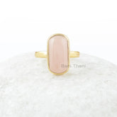 Pink Chalcedony Ring, Pink Chalcedony 9x16mm Rounded Rectangle Sterling Silver Ring, Gemstone Ring, Gold Plated Ring, Wedding Gift For Bride