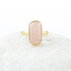 Pink Chalcedony Ring, Pink Chalcedony 9x16mm Rounded Rectangle Sterling Silver Ring, Gemstone Ring, Gold Plated Ring, Wedding Gift For Bride