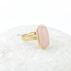 Pink Chalcedony Ring, Pink Chalcedony 9x16mm Rounded Rectangle Sterling Silver Ring, Gemstone Ring, Gold Plated Ring, Wedding Gift For Bride