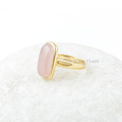 Pink Chalcedony Ring, Pink Chalcedony 9x16mm Rounded Rectangle Sterling Silver Ring, Gemstone Ring, Gold Plated Ring, Wedding Gift For Bride