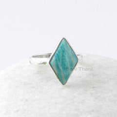 Amazonite Handmade Silver Ring - 10x16mm Diamond Pyramid Gemstone Ring - 925 Sterling Silver Rings for Women - Gift for Mom - Gift for Her