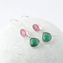 Pink Tourmaline Earrings, Pink Tourmaline Marquise 7x10mm & Teal Quartz Heart 10x10mm Sterling Silver Earrings, Dangle Drop Earrings