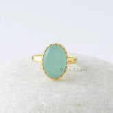 Aqua Chalcedony Ring, Aqua Chalcedony 10x14mm Oval Sterling Silver Gemstone Ring, Gold Plated Ring, Zig Zag Bezel Ring, Gift For Bridesmaid