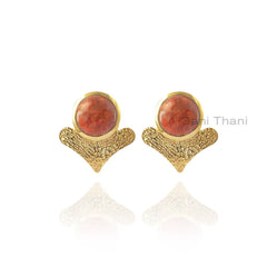 Red Turquoise Earrings, Red Turquoise 8x8mm Round Sterling Silver Stud Earrings, Gemstone Silver Earrings, Red Color Earrings, Gift For Wife