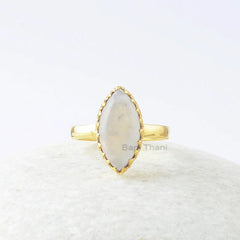 Rainbow Moonstone Zig Zag Silver Ring - 925 Sterling Silver Gold Plated Ring - Jewelry for Summer - Vintage Jewelry - Marquise Gemstone Ring