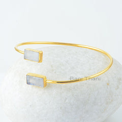 Rainbow Moonstone Bangle - 925 Silver - Handmade Bracelet - 6x12 Flat Rectangle - Dainty Jewelry Bangle - Gift For BFF- Jewelry For Graduate