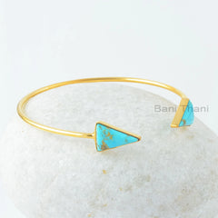 Arizona Turquoise Bangle - Gold Plated Bracelet - 925 Silver - 10x15mm Triangle - Gemstone Jewelry - Jewelry For Beach -Gift For Young Women