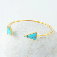 Arizona Turquoise Bangle - Gold Plated Bracelet - 925 Silver - 10x15mm Triangle - Gemstone Jewelry - Jewelry For Beach -Gift For Young Women