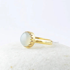 White Chalcedony Zig Zag Ring - Gold Plated Handmade Ring - 925 Sterling Silver Ring - Round Gemstone Ring - Valentines Gift Ring - Gift Her