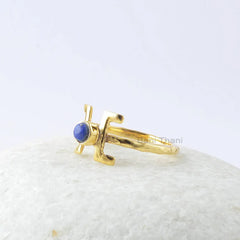 Lapis Silver Ring, Letter H Ring, Lapis Lazuli 4x4mm Round Sterling Silver Ring, Gold Plated Ring, Wedding Gift For Her