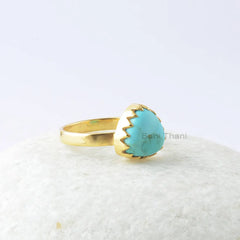 Turquoise Silver Ring, Arizona Turquoise 10x10mm Trillion Zig Zag Bezel Silver Ring, Gemstone Ring, Sterling Silver Ring, Wedding Gift