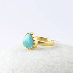 Turquoise Silver Ring, Arizona Turquoise 10x10mm Trillion Zig Zag Bezel Silver Ring, Gemstone Ring, Sterling Silver Ring, Wedding Gift