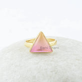 Triangle Tourmaline Ring, Bio Tourmaline Doublet Quartz 11x11mm Silver Gemstone Ring, Triangle Gemstone Ring, Gold Plated Ring, Wedding Gift