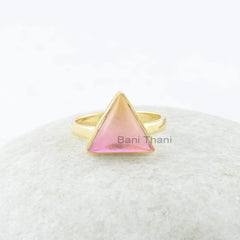 Triangle Tourmaline Ring, Bio Tourmaline Doublet Quartz 11x11mm Silver Gemstone Ring, Triangle Gemstone Ring, Gold Plated Ring, Wedding Gift