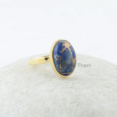 Copper Lapis Ring, Copper Lapis Lazuli 10x14mm Oval Silver Ring, Gemstone Silver Ring, Gold Plated Ring, Lapis Ring, Wedding Gift for Bride
