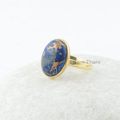 Copper Lapis Ring, Copper Lapis Lazuli 10x14mm Oval Silver Ring, Gemstone Silver Ring, Gold Plated Ring, Lapis Ring, Wedding Gift for Bride
