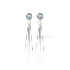 Rainbow Moonstone Earrings, Moonstone 9mm Cushion Gemstone Sterling Silver Earrings, Bar Earrings, Gift For Mother, Bohemian Earring Jewelry