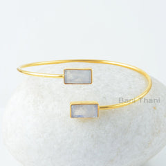 Rainbow Moonstone Bangle - 925 Silver - Handmade Bracelet - 6x12 Flat Rectangle - Dainty Jewelry Bangle - Gift For BFF- Jewelry For Graduate