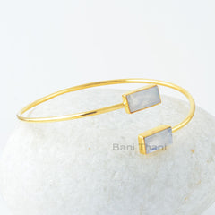 Rainbow Moonstone Bangle - 925 Silver - Handmade Bracelet - 6x12 Flat Rectangle - Dainty Jewelry Bangle - Gift For BFF- Jewelry For Graduate