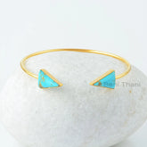 Arizona Turquoise Bangle - Gold Plated Bracelet - 925 Silver - 10x15mm Triangle - Gemstone Jewelry - Jewelry For Beach -Gift For Young Women