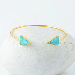 Arizona Turquoise Bangle - Gold Plated Bracelet - 925 Silver - 10x15mm Triangle - Gemstone Jewelry - Jewelry For Beach -Gift For Young Women